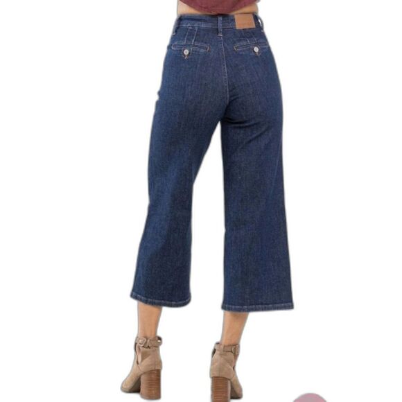 Judy Blue High Waist Dark Wash Tummy Control Wide Leg Crop Jeans Size 13/31 - Picture 2 of 14